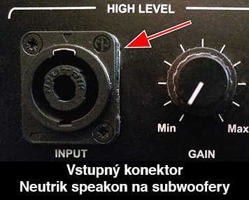 Vstupný konektor Neutrik speakon na subwoofery