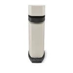 Tall floor-standing hi-fi loudspeaker with a beige cabinet and black midsection, mounted on a black base with a control panel at the bottom.
