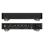 Rear view of AS6 Pro audiophile Ethernet switch with LAN ports, SFP slots, and power inputs on the back panel.