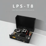 Open case displaying the LPS-T8 Linear Power Upgrade Kit internals with circuit boards, capacitors, and wiring visible inside a black chassis.