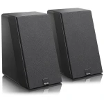 Pair of black bookshelf speakers with textured grilles and a small SVS logo at the base.