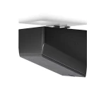 Black rectangular ceiling light housing with a white canopy mounted above it, showing a wood-like finish on the side edge.