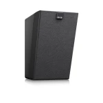 Tall black floorstanding speaker angled to the left, with a textured grille and SVS badge on the front center top edge.