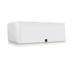 White rectangular soundbar speaker on a reflective surface with a small black SVS logo on the front panel