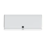 White rectangular speaker with a perforated front grille and small SVS logo centered at the bottom edge on a reflective surface