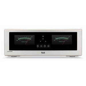 Stereo power amplifier with two front-facing VU meters on a black panel and 'T+A' logo; model A 3100 HV shown in silver enclosure