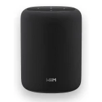Black cylindrical smart speaker with fabric mesh and top touch controls, branded Wiim.