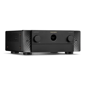 Marantz AV surround amplifier with two large front knobs and a circular display in the center.