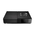 Black two-piece high-end audio system with a round chrome dial on the top-right and a glossy front display reading STARLITE on the right.