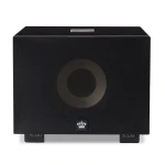 Front view of a black subwoofer with a large circular driver and a crown emblem on the front panel, S/550 feet visible at the bottom.