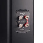 Back view of a Criterion S230 speaker terminal panel with four binding posts (two red, two black) for speaker wires.