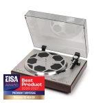 Turntable with open dust cover and badge: EISA Award Best Product 2026-2027, Premium Turntable, Thorens TD 404 DD
