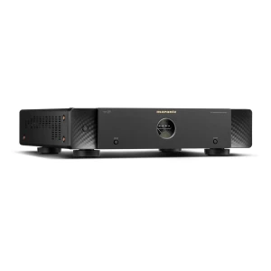 Front view of a Marantz six-channel power amplifier with a large dial, black metal chassis, vented left side, and four feet.