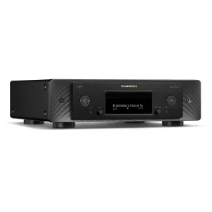 Marantz network CD player with a black front panel; central display shows Brandenburg Concerto.