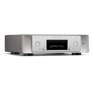 Marantz network CD player with a silver front panel and a black display showing Brandenburg Concerto.