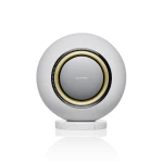 White spherical speaker with a gold-accented inner ring and Marantz logo at center on a white background.