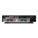 Marantz M4 rear amplifier panel with multiple RCA, speaker, and network ports visible.