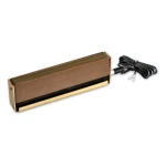 Electric handheld belt sander with a wooden body and attached power cord.