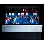 Open chassis showing a blue Phono Box S3 circuit board with capacitors, connectors, and front-panel controls.