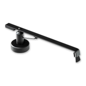 Long black adjustable cleaning brush with a small bristle brush at the tip and a round base for support, designed to sweep dust from flat surfaces.