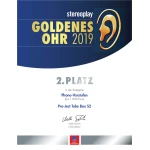 Award certificate for stereo.de's Goldenes Ohr 2019: 2. Platz in Phono-Vorstufen category, Pro-Ject Tube Box S2, with an ear graphic.
