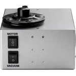 Industrial control unit with two vertical switches labeled MOTOR and VACUUM on a silver metal enclosure, and a black circular dial on top