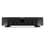 Marantz integrated amplifier front panel with central display and multiple control knobs.