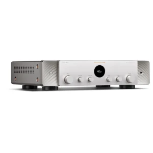 Front view of a silver Marantz network stereo receiver with multiple knobs and a circular center display showing 40.0